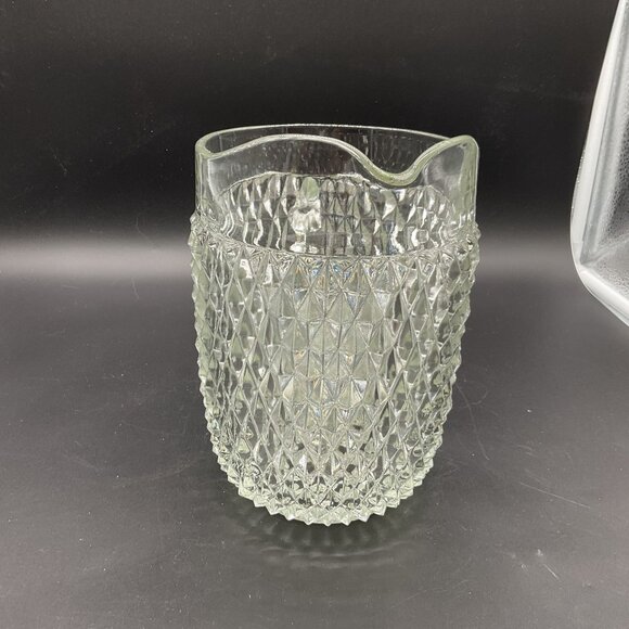 Vintage Indiana Glass Diamond Point Clear Pressed Glass Pitcher & 7 Tumbler Set - Picture 8 of 9